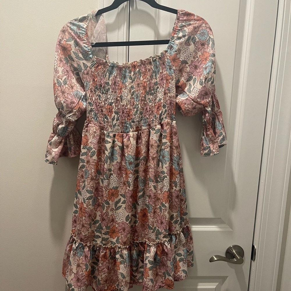 Pink Floral Smocked 3/4 Sleeve Maternity Dress from Pinkblush